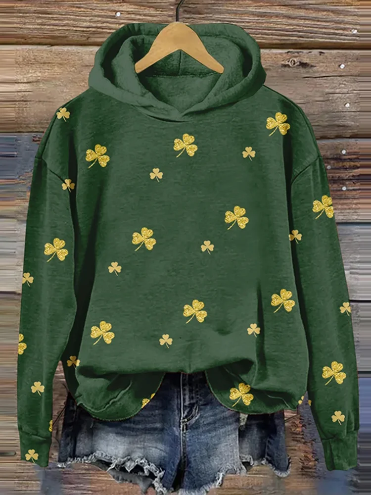 Women's St. Patrick's Day Shamrock Print Casual Hoodie