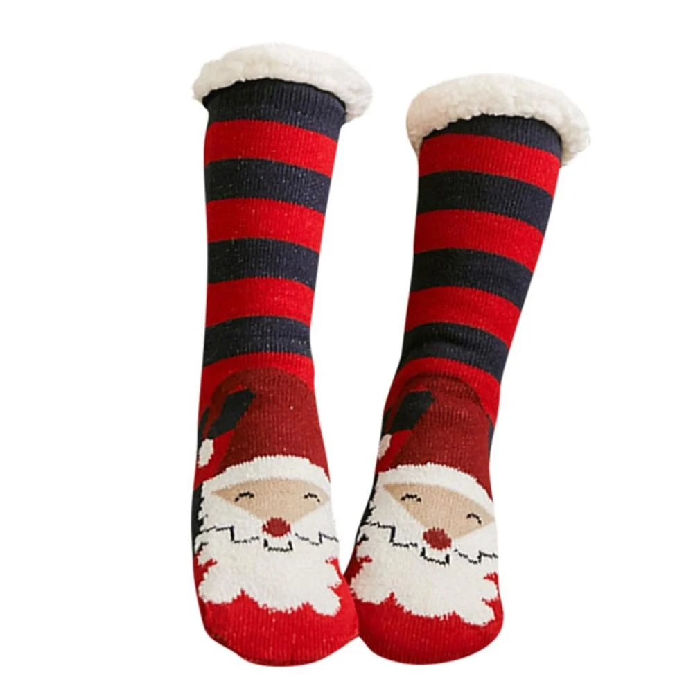 Thicken warm sleep socks slippers socks Thicken Women Girls Print Stripe Casual Non Slip Warm Winter Mid Tube Cute Socks