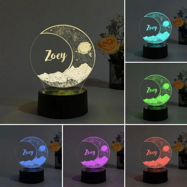 Moon Night Light Personalized Name Bedside LED Lamp for Kids