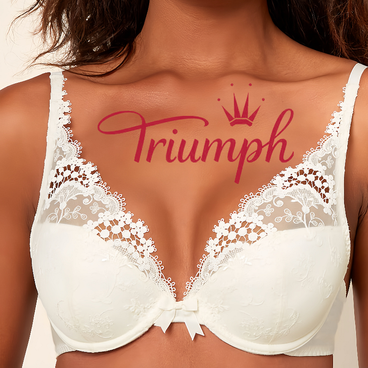 Triumph - 3 sztuki 🔥2024 Nowy haftowany koronkowy biustonosz z pełną miseczką Gorąca wyprzedaż