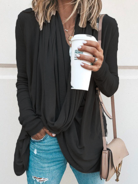 Cowl Neck Asymmetrical Solid Casual T-shirt