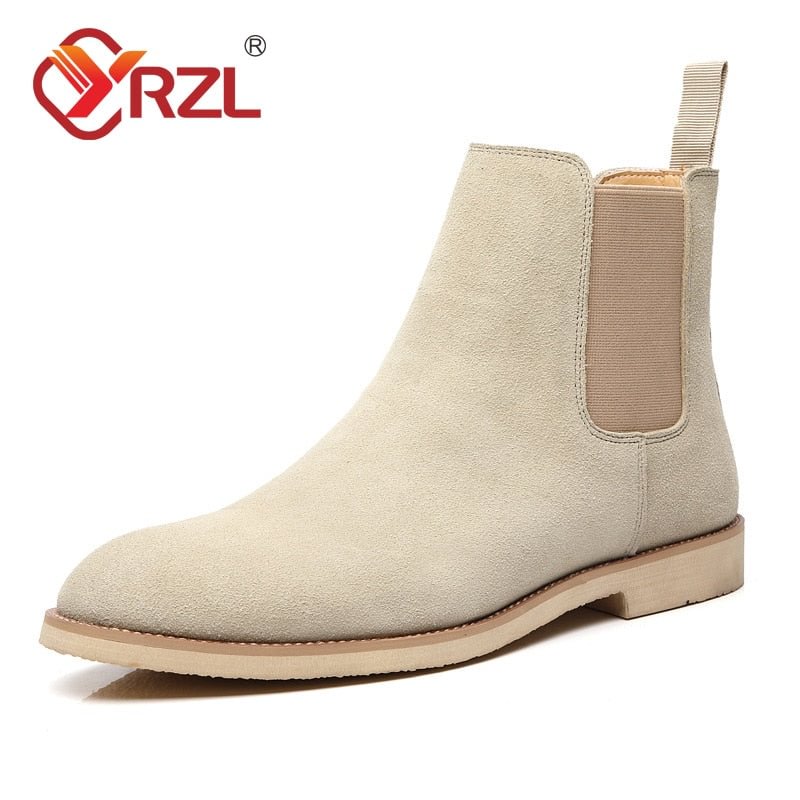 YRZL Lesther Boots Men Chelsea Boots 35-46 Fashion Brogure Pattern High-top Casual Shoes Ankle Leather British Style Men Boots