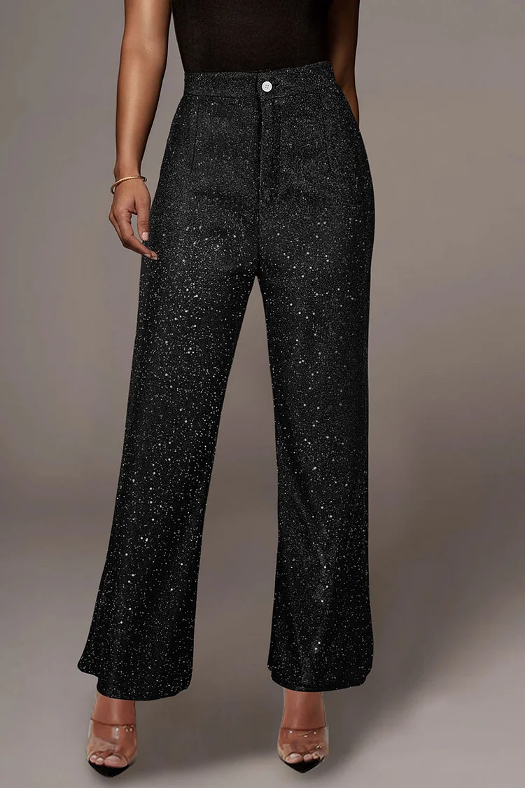 Sequins High Waist Straight Leg Party Pants