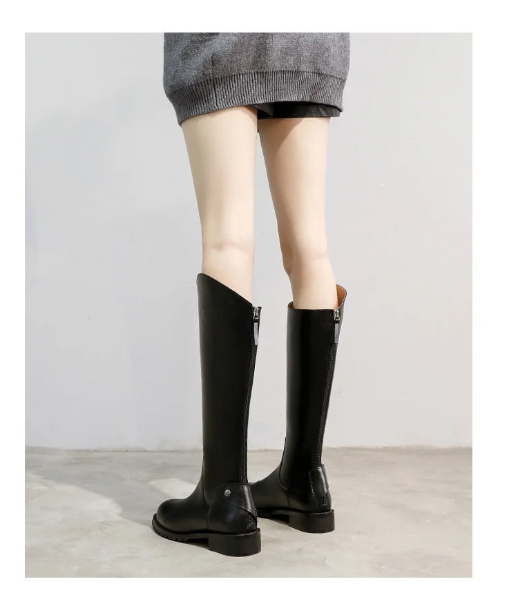 2021 Autumn and Winter New Knee-length Women's Boots Women's Microfiber Round Toe Zipper Warm Winter Boots Ladies Fashion Boots