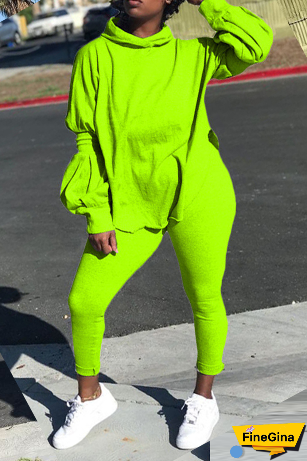 Pink Street Solid Patchwork Hooded Collar Long Sleeve Two Pieces