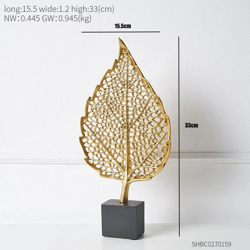 Creative Modern Golden Leaf Ornament Home Living Room Decoration Metal Figurines Flowers Ornaments Miniature Metal Figurines