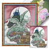 >SALE<Embroidery Cotton Thread 14CT Print Castle Guardian Cross Stitch Kit 40x49cm