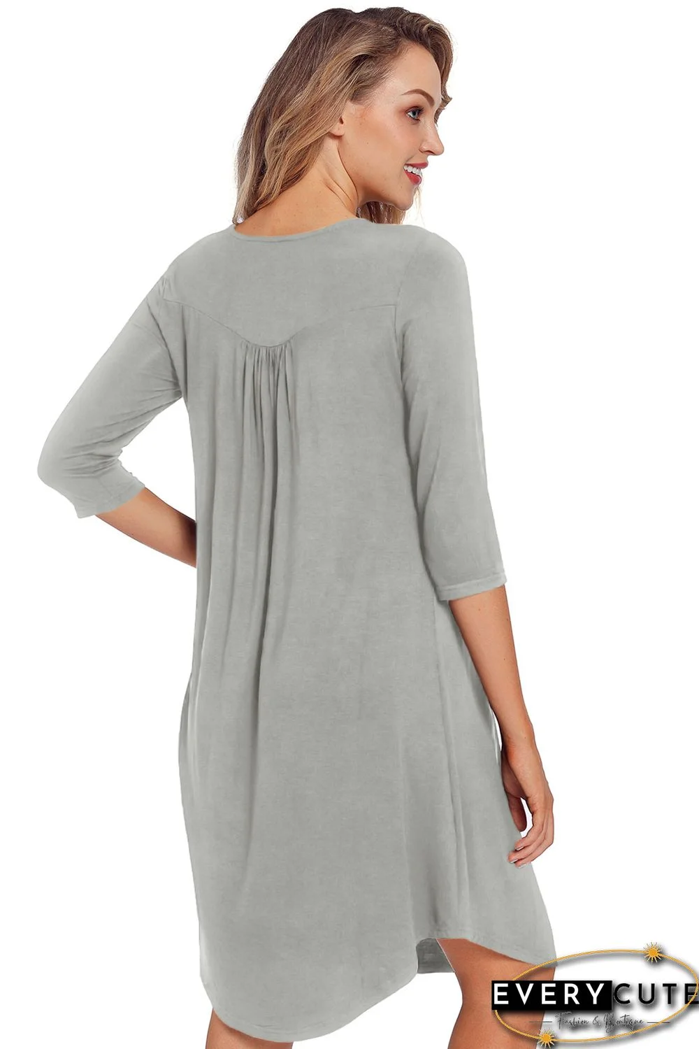 Grey Quarter Sleeve Casual Tunic Dress