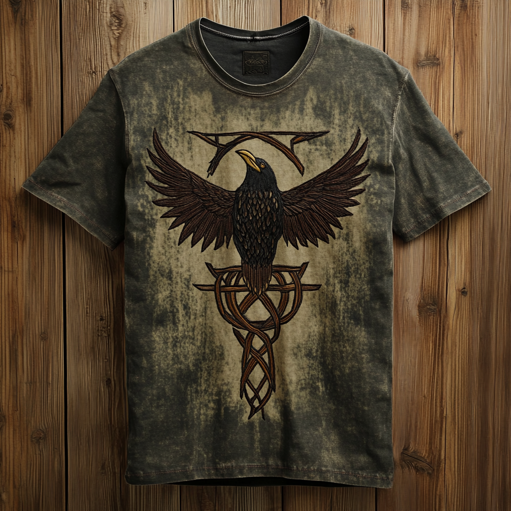 Men's Viking Nordic Life Of Tree Golden Raven Odin Knot Art T-Shirt / Rvogue / Rvogue