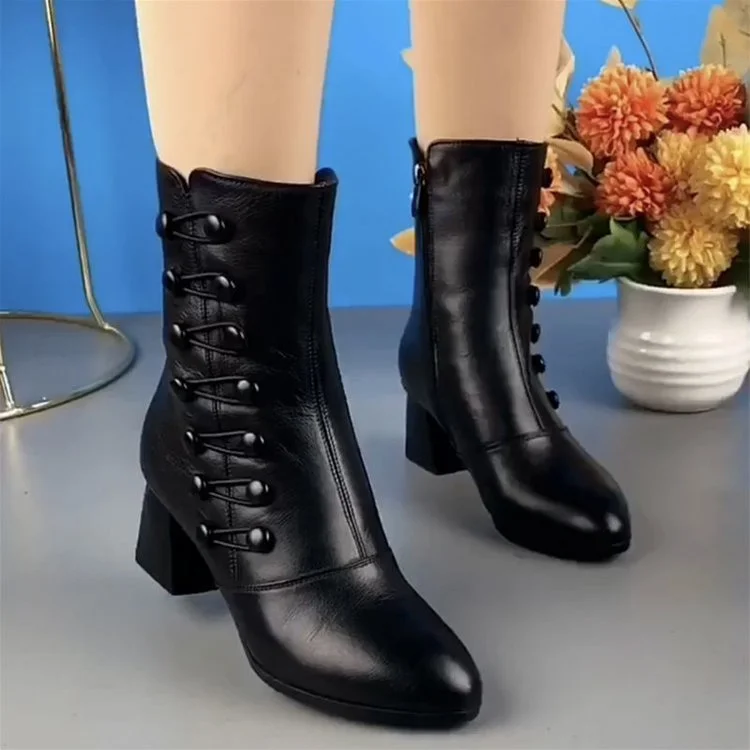 Letclo™ Women's High Top Warm Leather High Heel Boots letclo Letclo