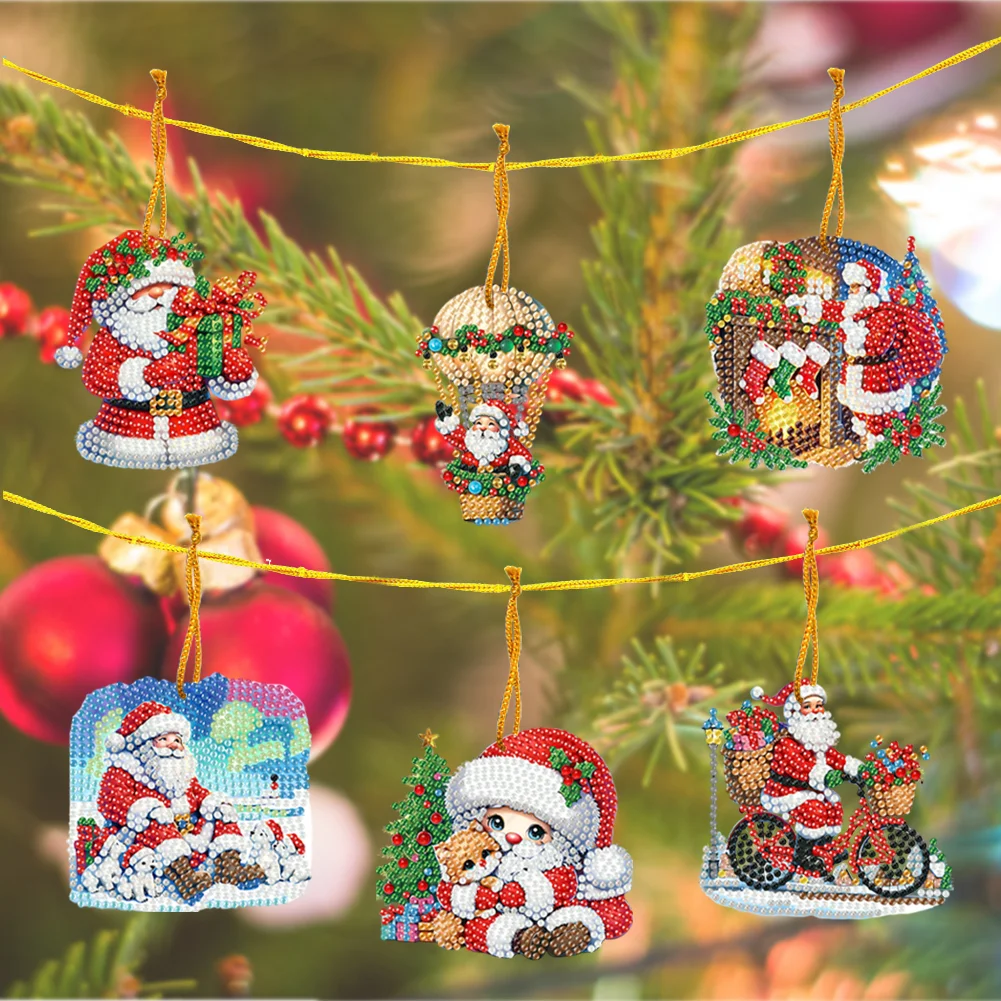 15pcs Xmas Santa Claus Theme 2D Flat DIY Hanging Diamond Art Kits Home Decor