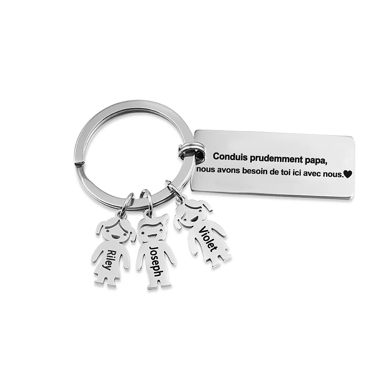 Conduis prudemment papa- Porte-Clés Personnalisé Avec 3 Breloque Pour Papa Jessemade FR