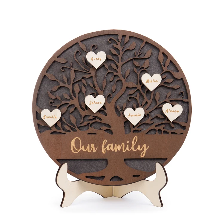 Engraved Family Tree Sign Custom 6 Names Wooden Plaque Home Decoration