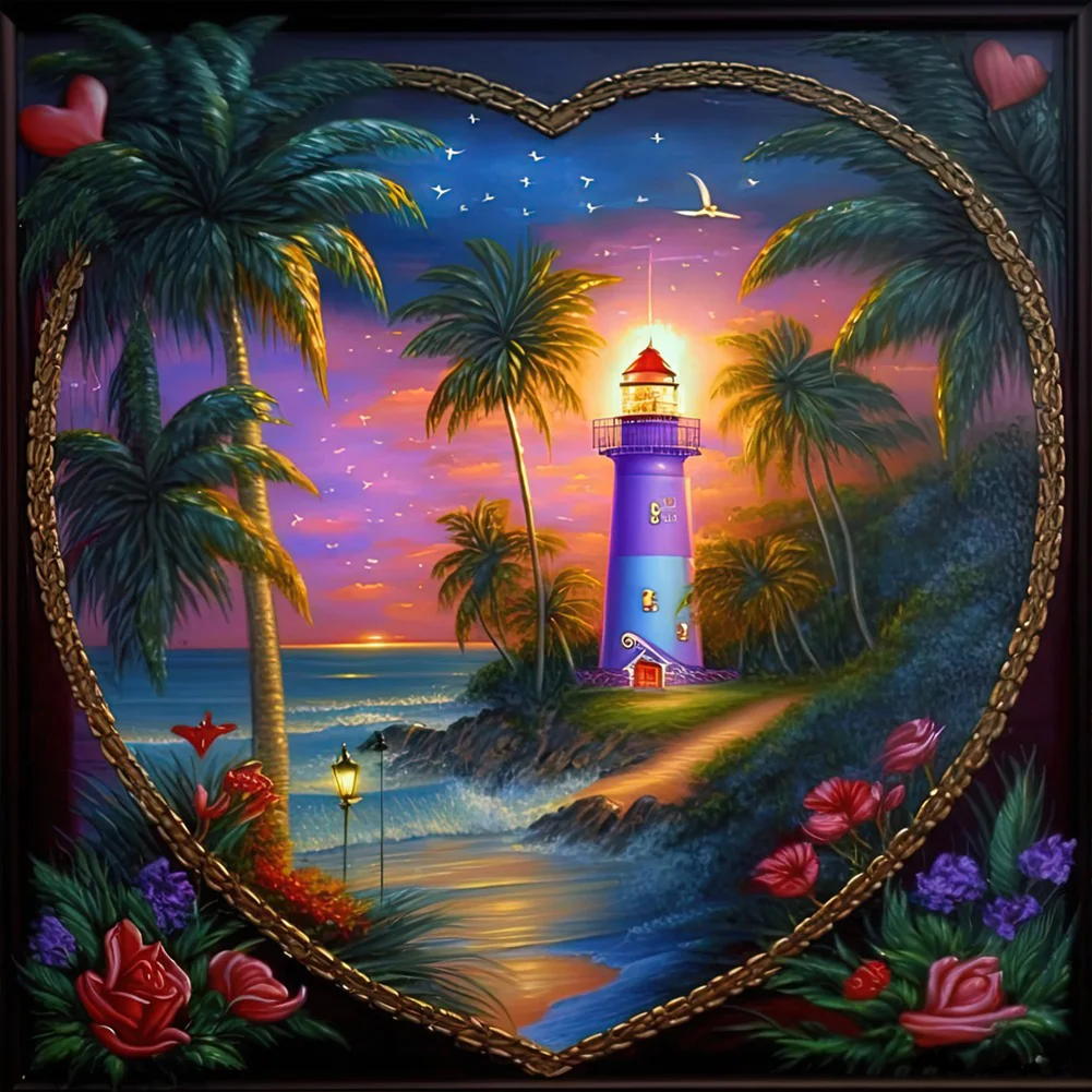 Diamond Painting - Full Round Drill - Beach Lighthouse(Canvas|30*30cm)