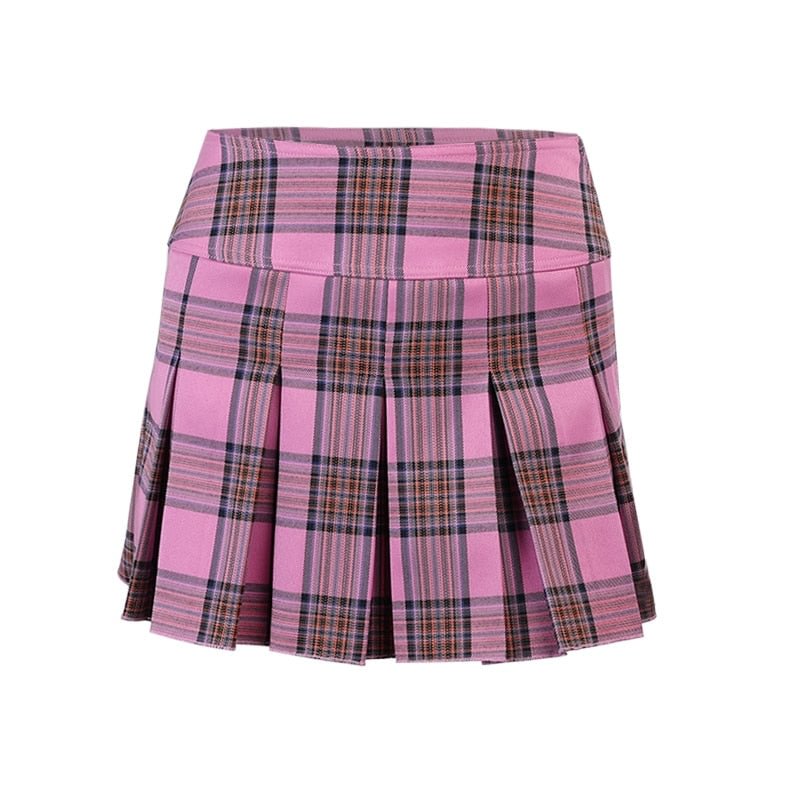 InsGoth Mall Goth Black Pink Skirt Y2K E Girl Punk High Waist Plaid Skirts Harajuku Streetwear Chic Pleated A Line Mini Skirts