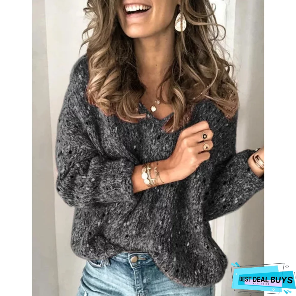 Women's V-Neck Long-Sleeved Casual Pullover Sweater
