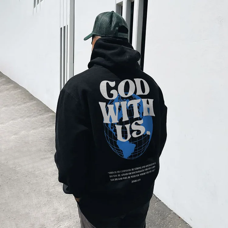 God With Us Graphic Print Pullover Hoodie SOPULA