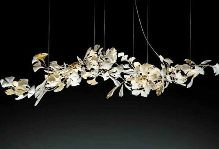 Nature Copper Ceramic Ginkgo Branch Chandelier