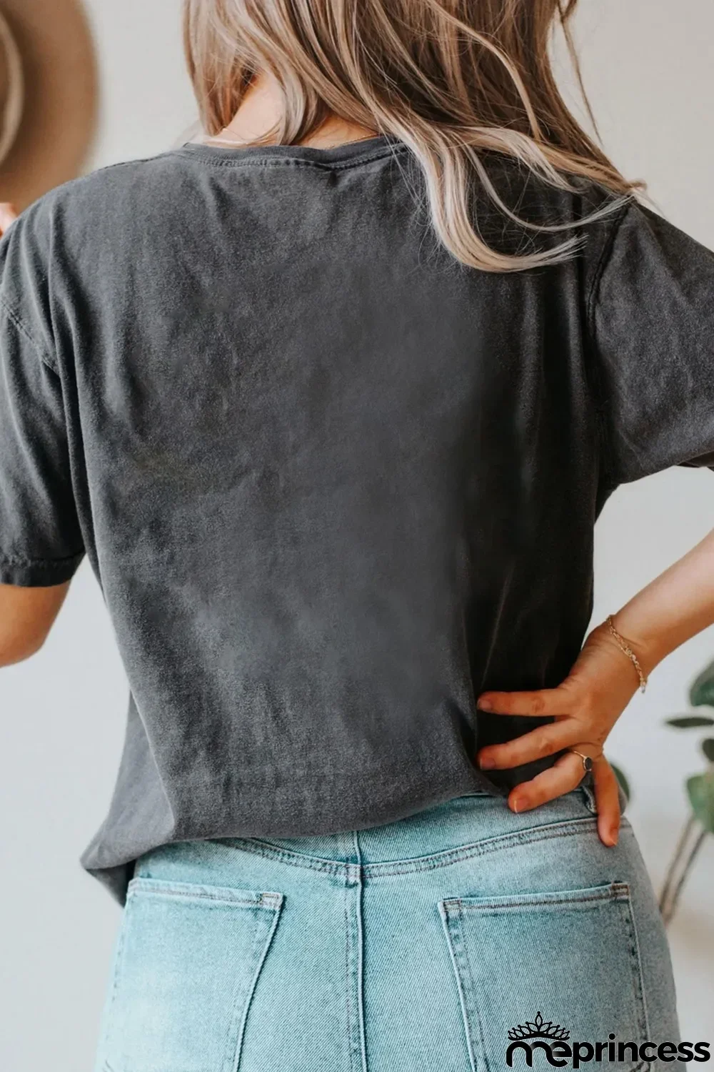 Black Mineral Washed Casual Short Sleeve Tee