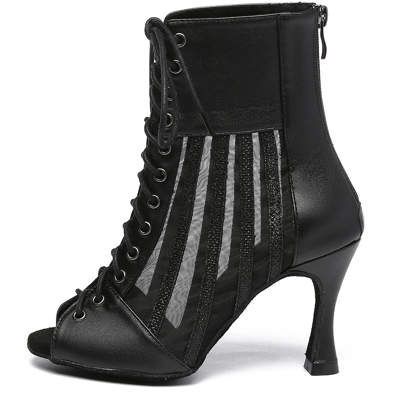 VCshoes Latin Dance Shoes Jazz Dance Boots Ballroom Shoes For Women Cuban Heel Black Dance Boots For Women Wedding Dance Shoes