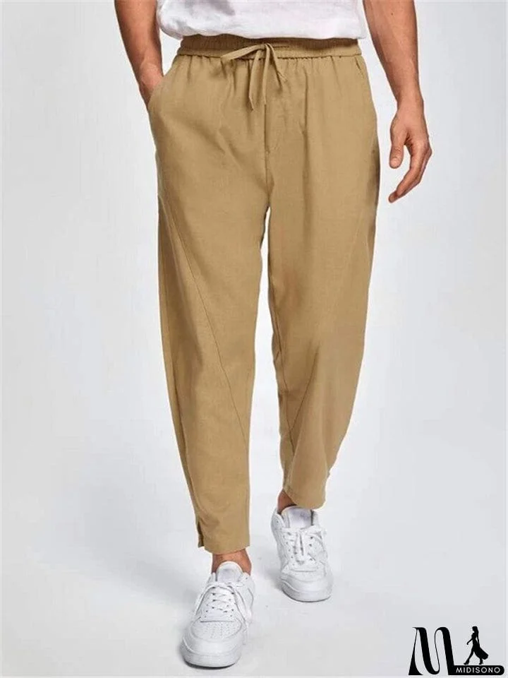 Casual Khaki Color Straight Leg Pants For Men