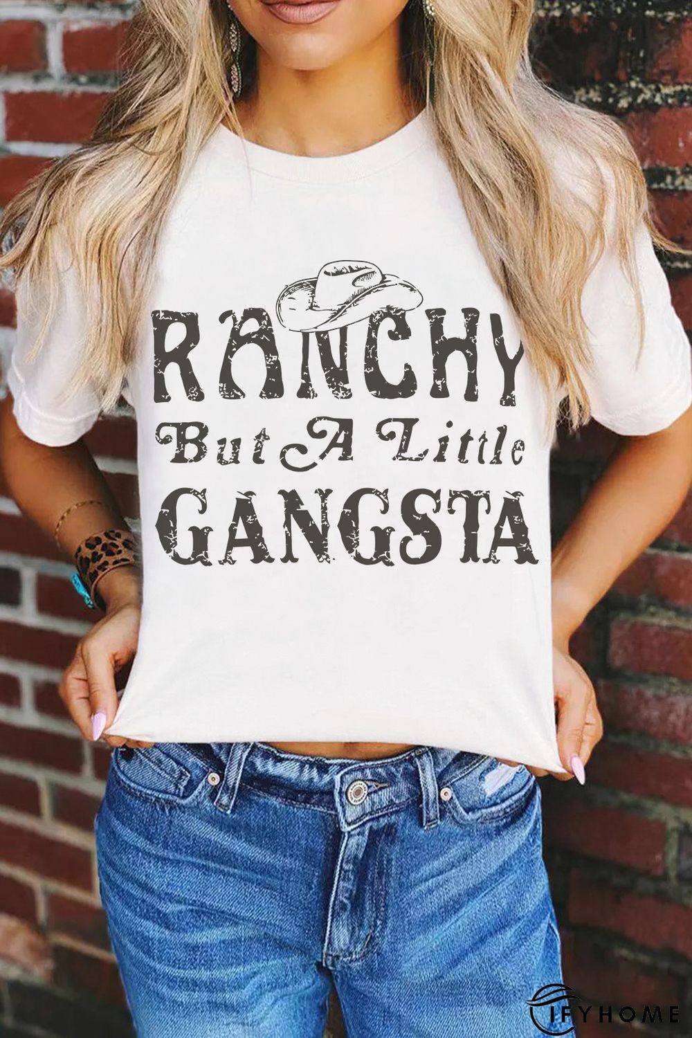 White Western Slogan Letter Print Short Sleeve T Shirt | IFYHOME