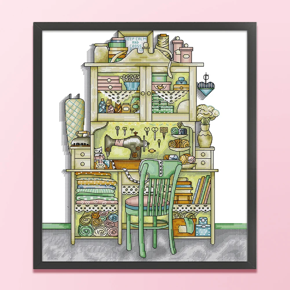 Embroidery Cotton Thread 14CT Print Handmade Sewing Cabinet Cross Stitch 38x43cm