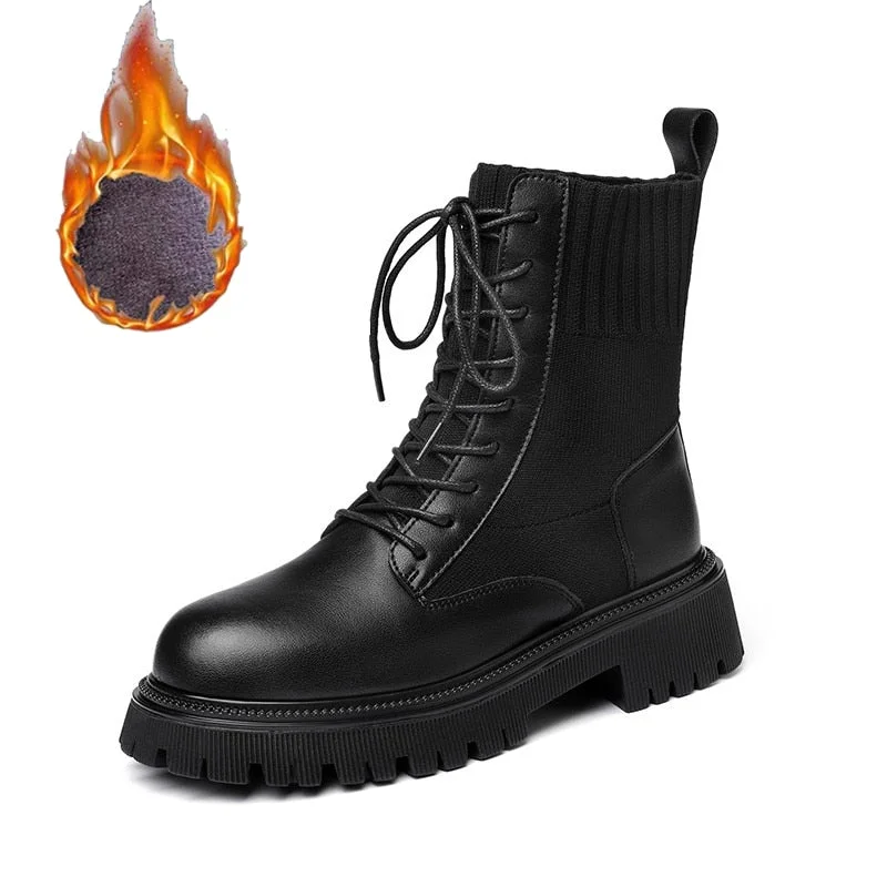 Autumn Winter Combat Boots Women 2021 New Black Platform Boots with fur Lace Up Sock Ankle Boots female Punk Gothic Shoes