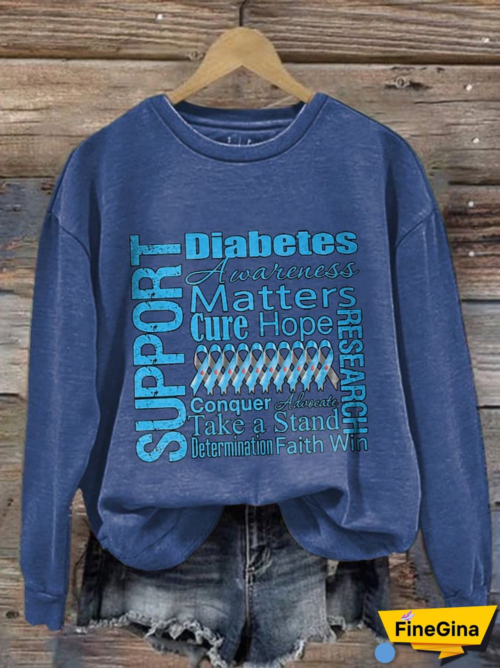 Women's Casual Diabetes Awareness Print Long Sleeve Sweatshirt