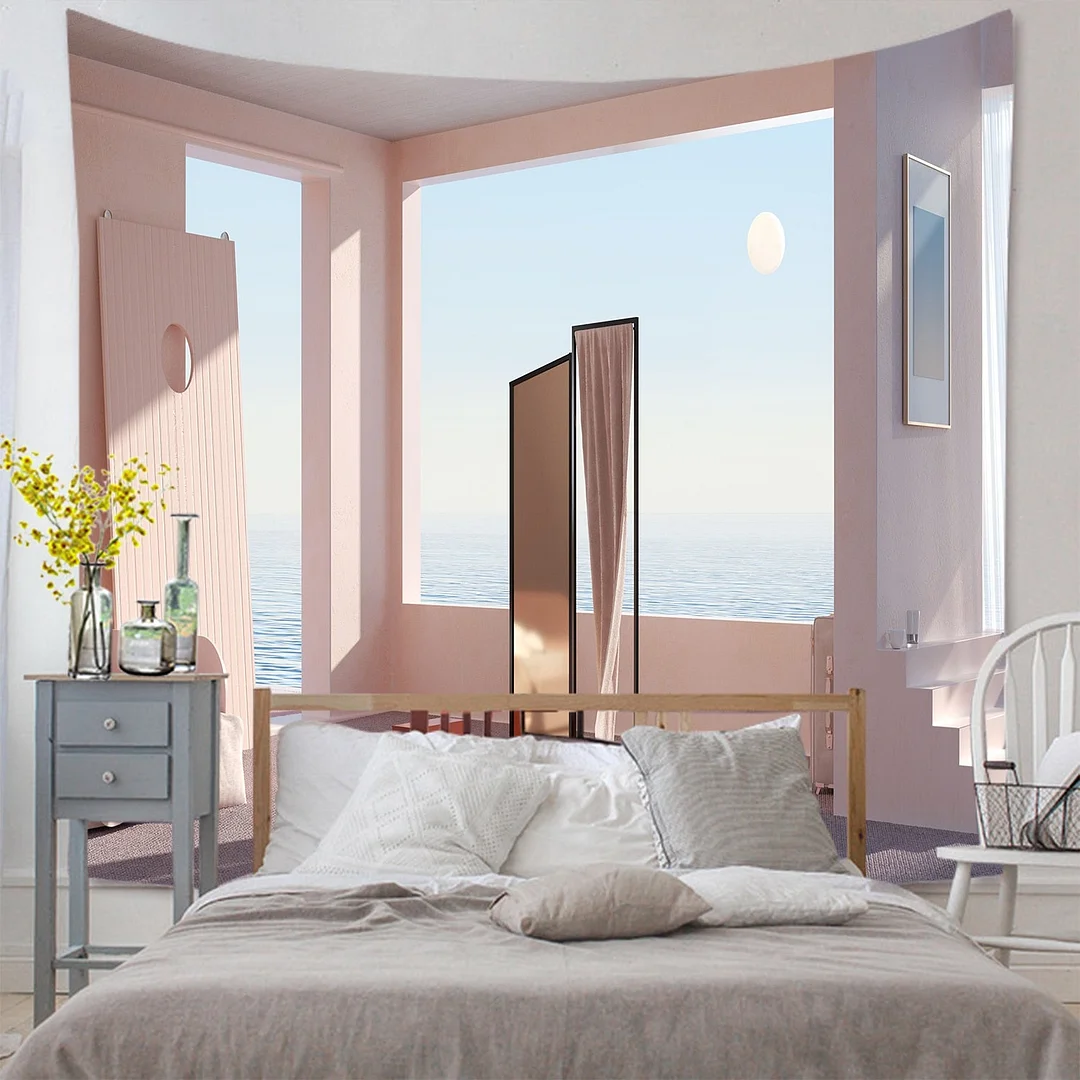 Window Tapestry View Green Plant 3D Sea Flowers Wall Hanging Carpet Blanket Bedspread Yoga Towel Home Beach Wall Decor Dropship