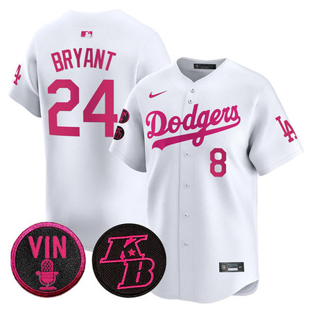 Men's Los Angeles Dodgers Front #8 Back #24 Kobe Bryant White 2026 Mother's Day Vapor Premier Limited Stitched Baseball Jersey