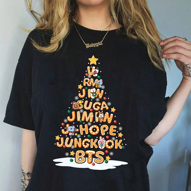BTS BT21 Gingerbread Christmas Tree T-shirt
