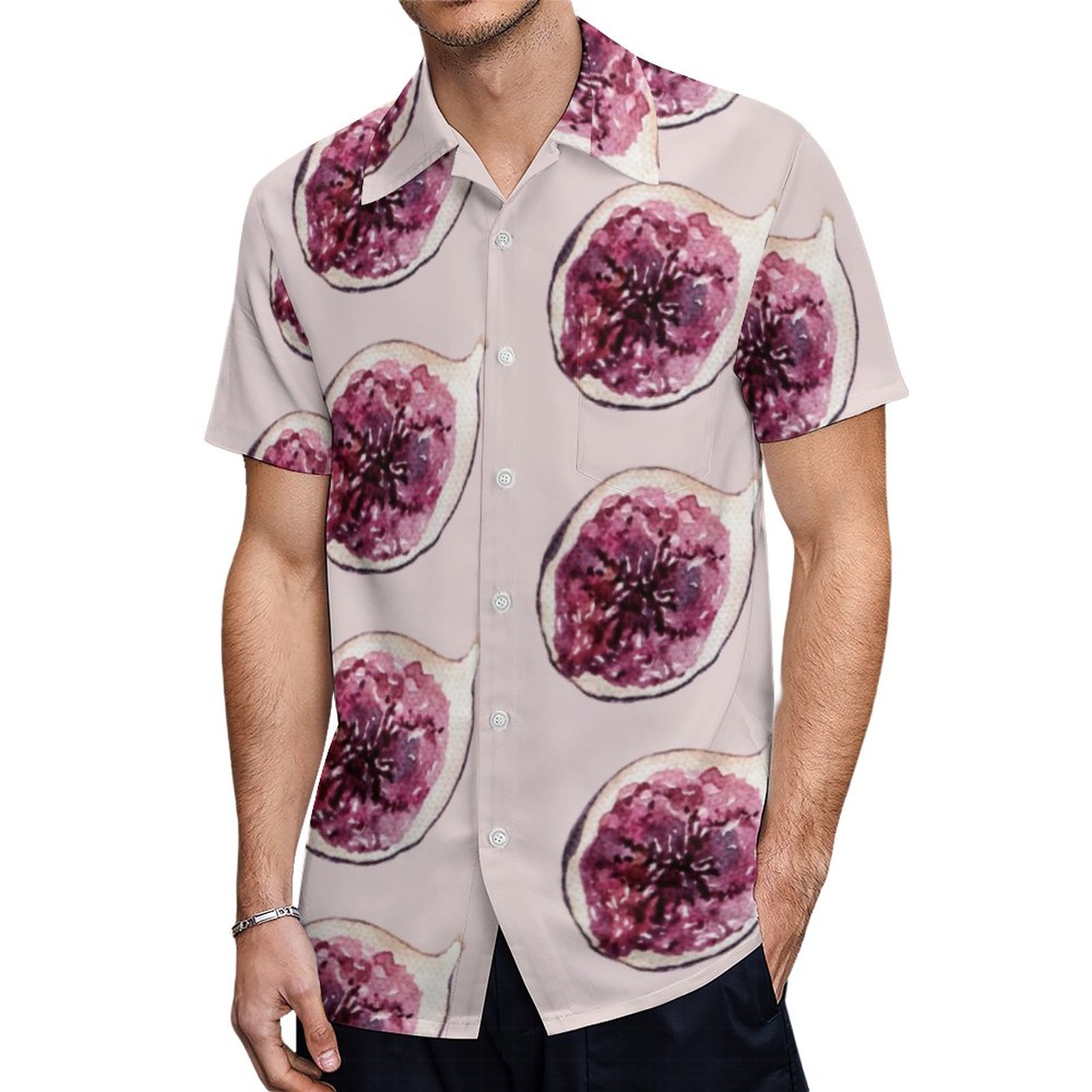 Modern Beauty Pastel Purple Figs Pattern Hawaiian Shirt Mens Button Down Plus Size Tropical Hawaii Beach Shirts