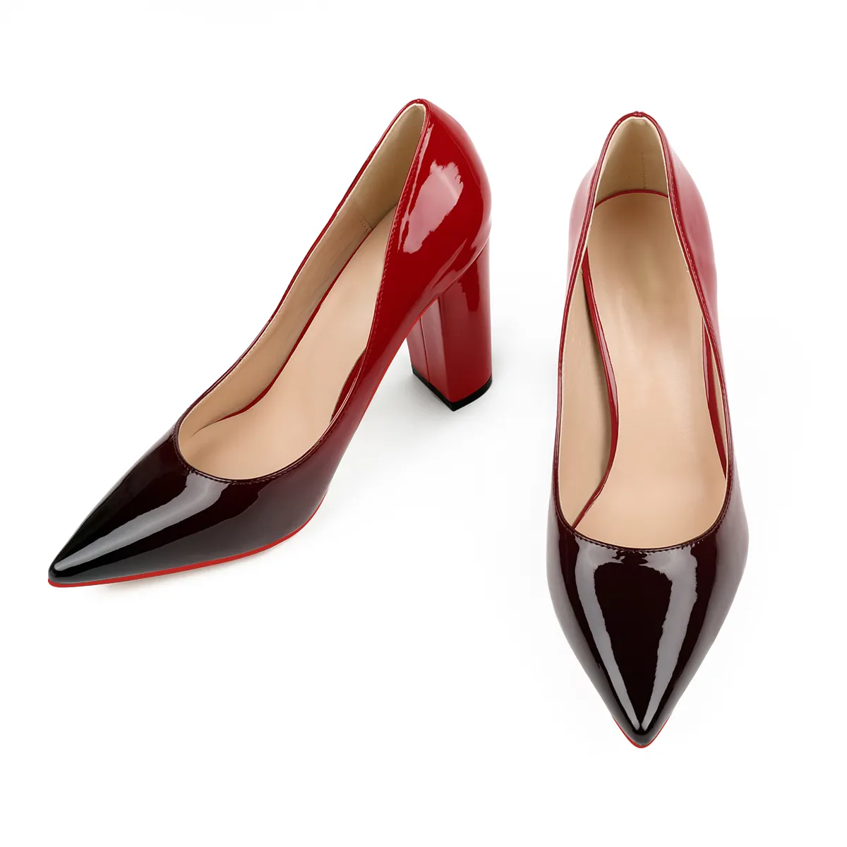 90mm Women's Gradient Color  Shoes Medium Block Heel Red Sole Pumps-vocosishoes