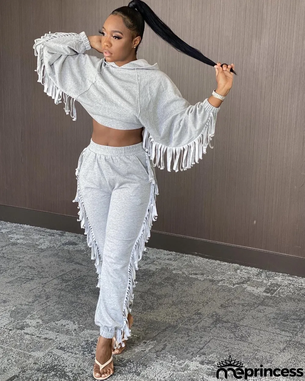 Sports Casual Hoodie Tassel Two-piece Set
