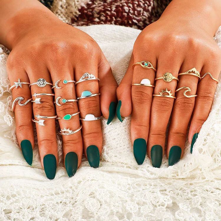 Olivenorma Amazonite Turquoise Adjustable 19-Piece Ring Set