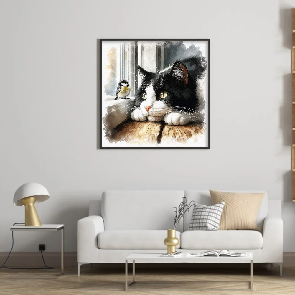 11CT Full Stamped Cross Stitch - Cat And Bird (40*40cm)