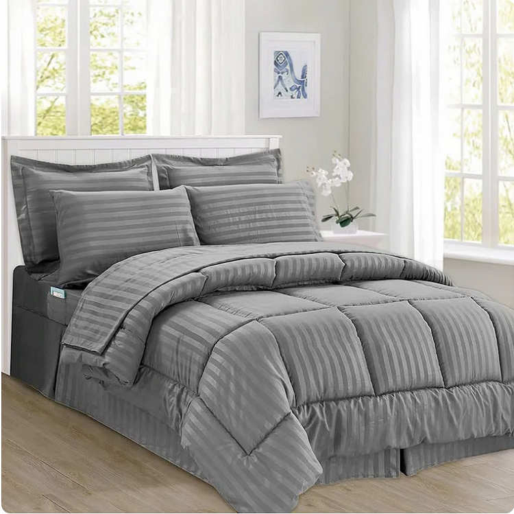 2/3pcs Fashion Luxury Comforter Pillowcases Set Grey Stain Stripe Quilted All Seasons Bedding Soft Warm And Skin-friendly Duvet