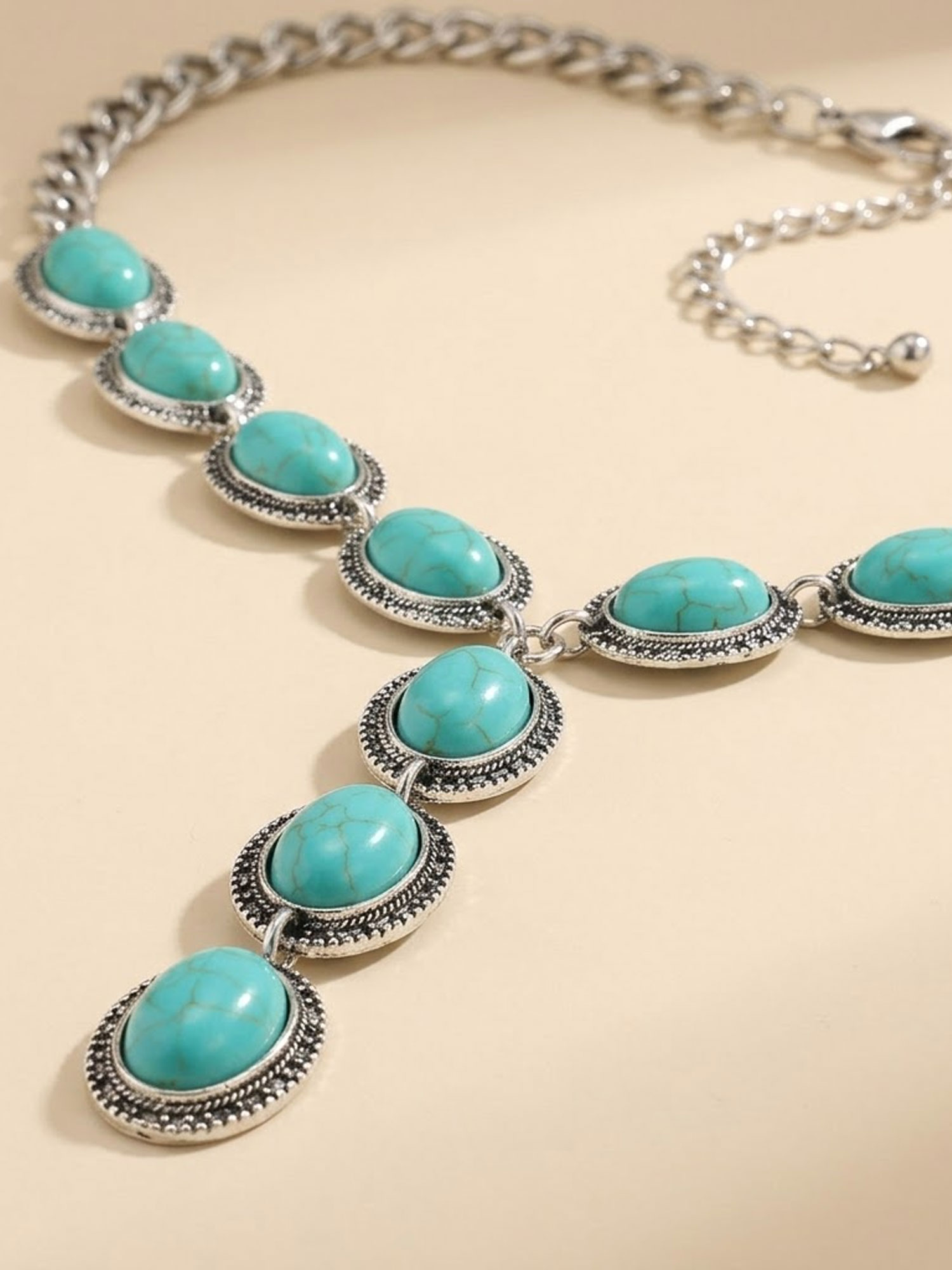 Women's Navajo Turquoise Drop Necklace, Western Style Statement Necklace for Rodeo
