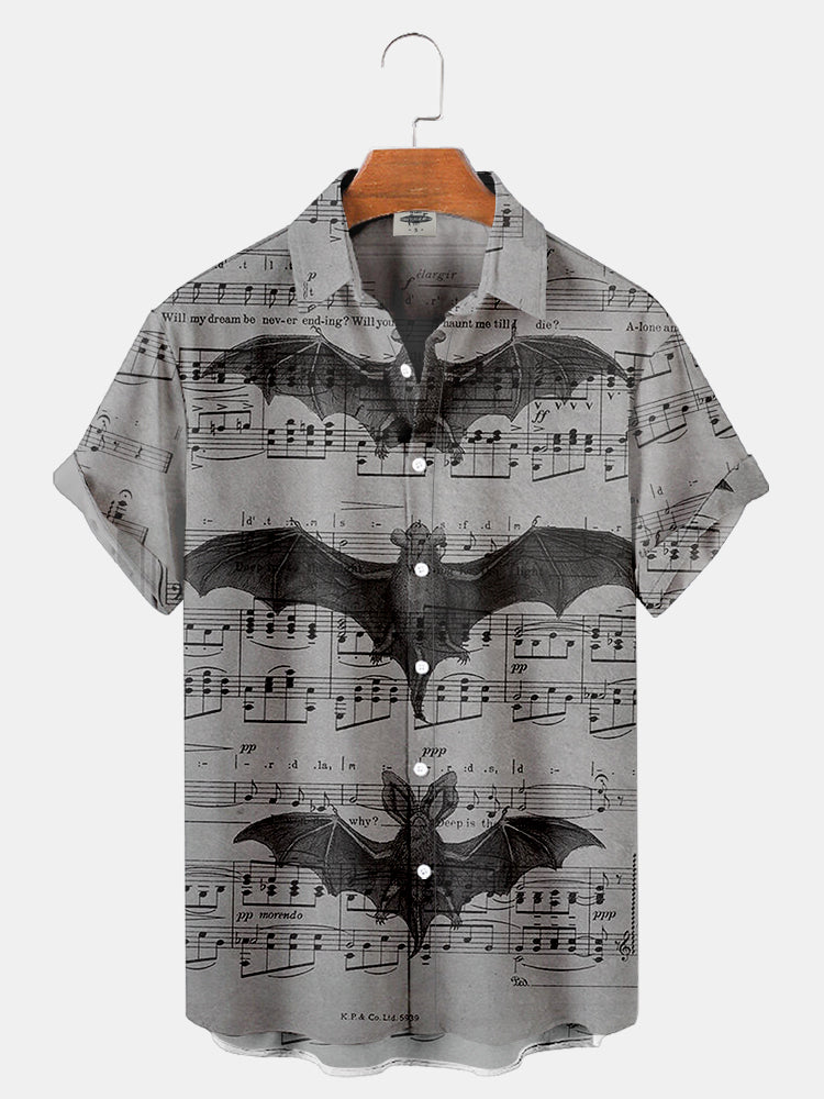 Men'S Halloween Sheet Music And Bat Print Shirt PLUSCLOTHESMAN