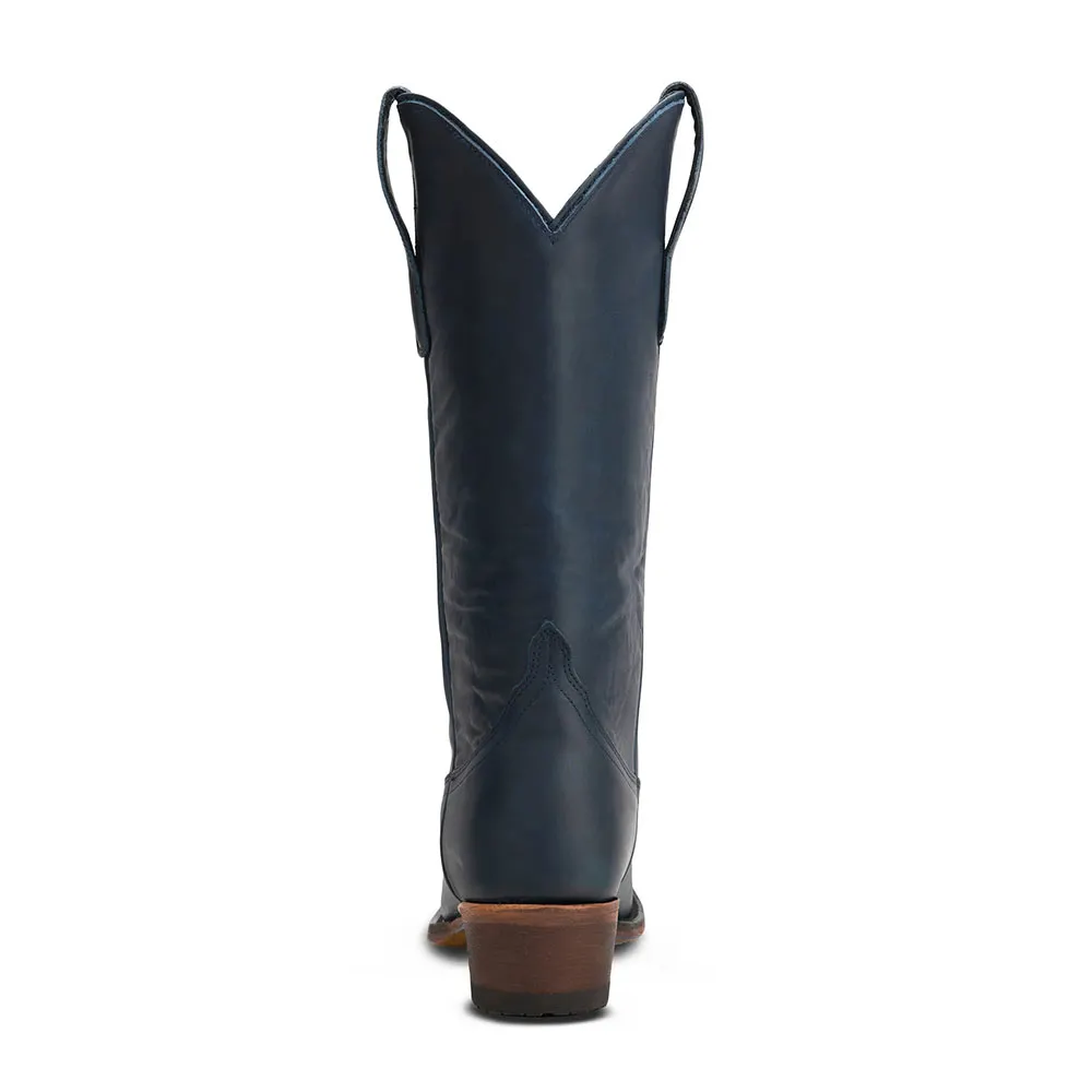 Snip Toe Chunky Heel Pull Tab Classic Western Boots for Women in Navy
