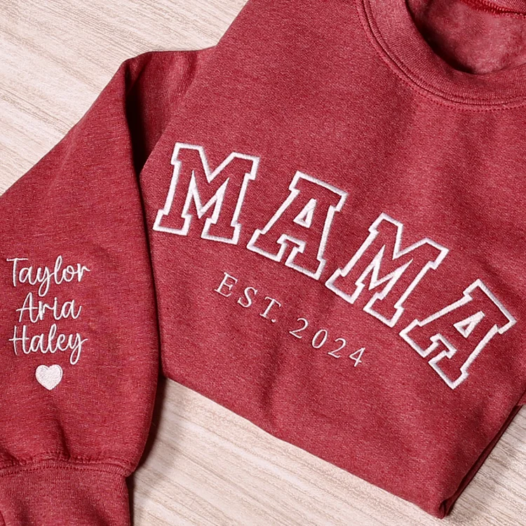 Custom Mama Embroidered Sweatshirt With Names On Sleeve