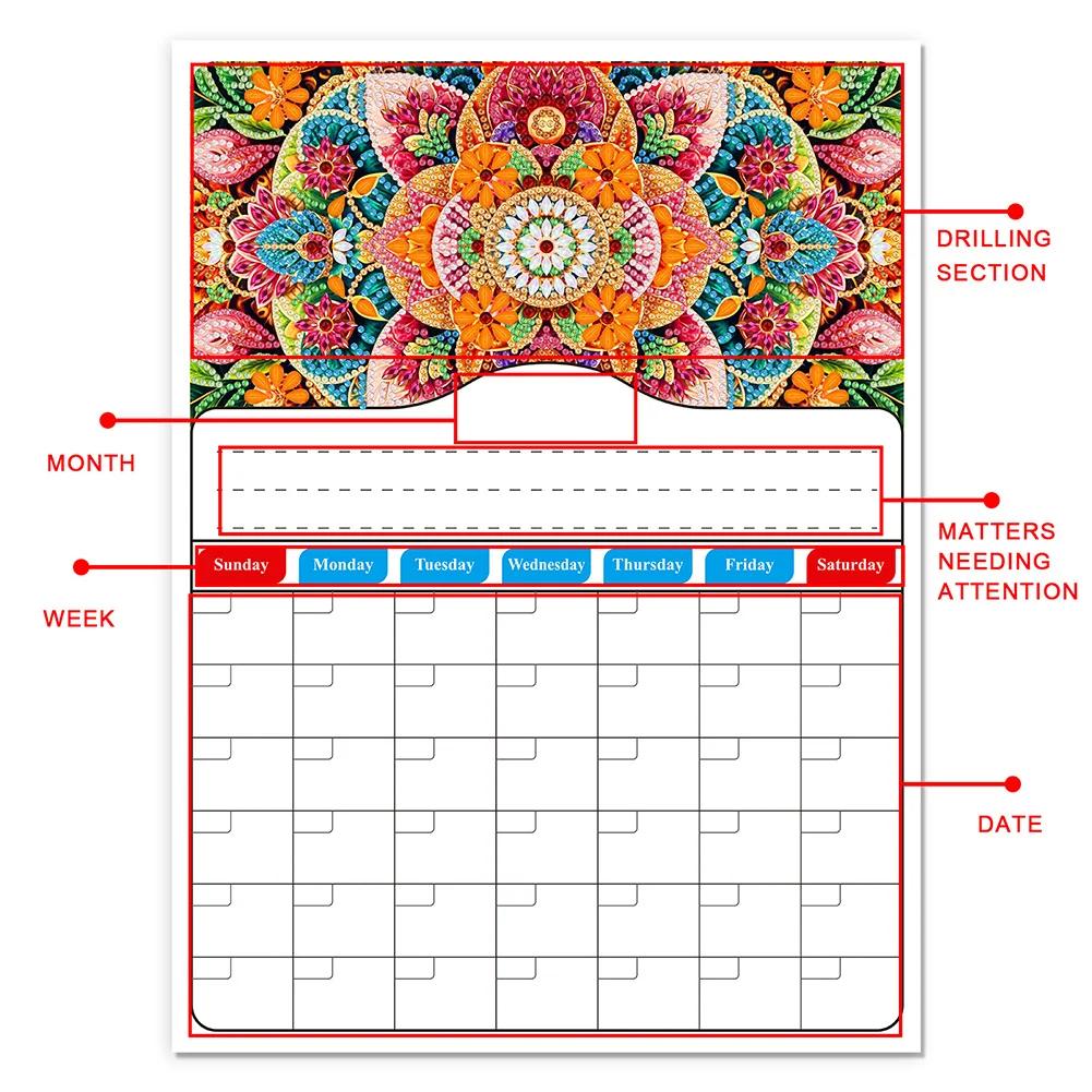 Flower DIY Diamond Painting Fridge Stickers Calendar for Fridge Whiteboard