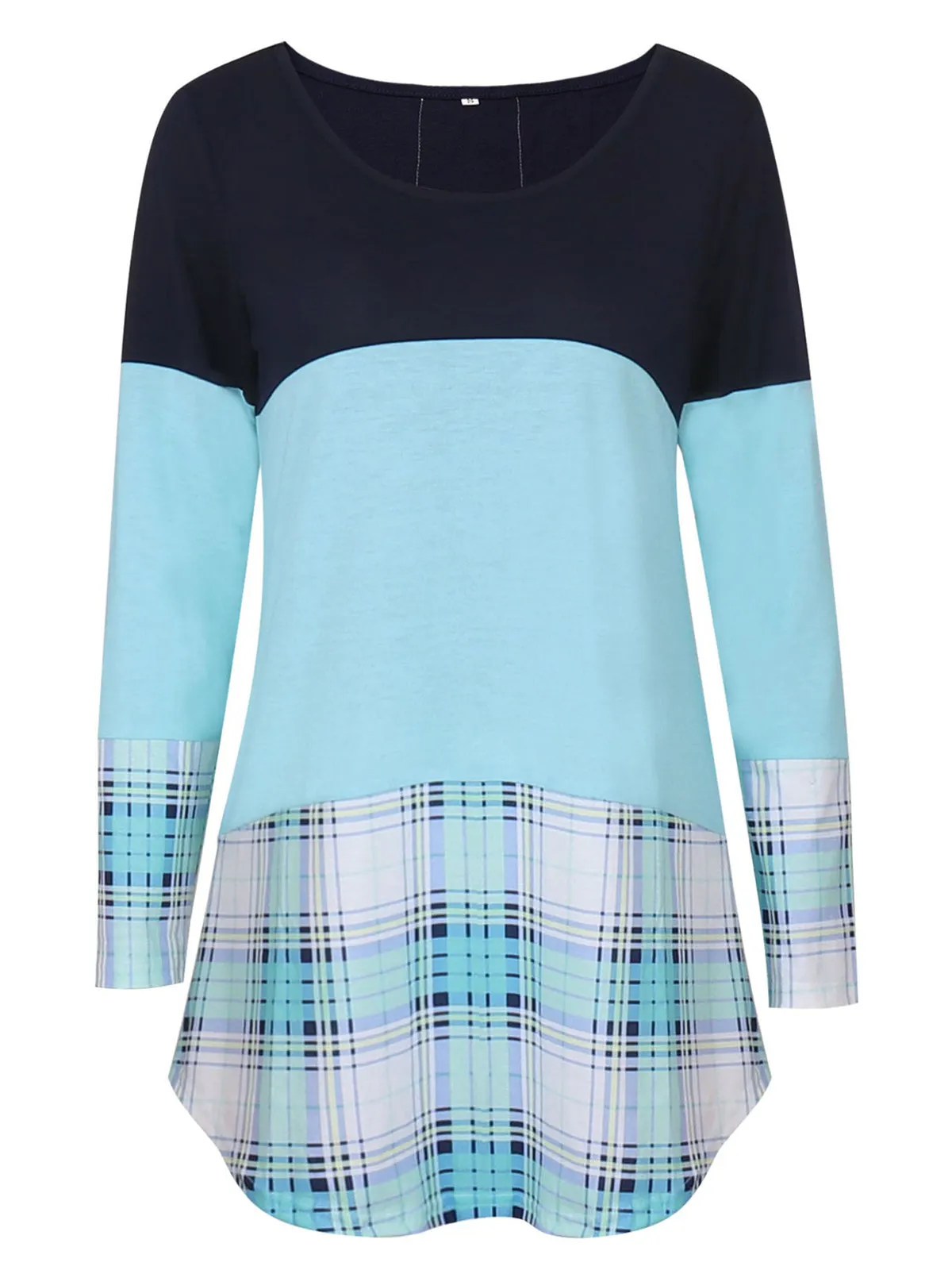 Women's Scoop Neck Long Sleeve Plaid Tops