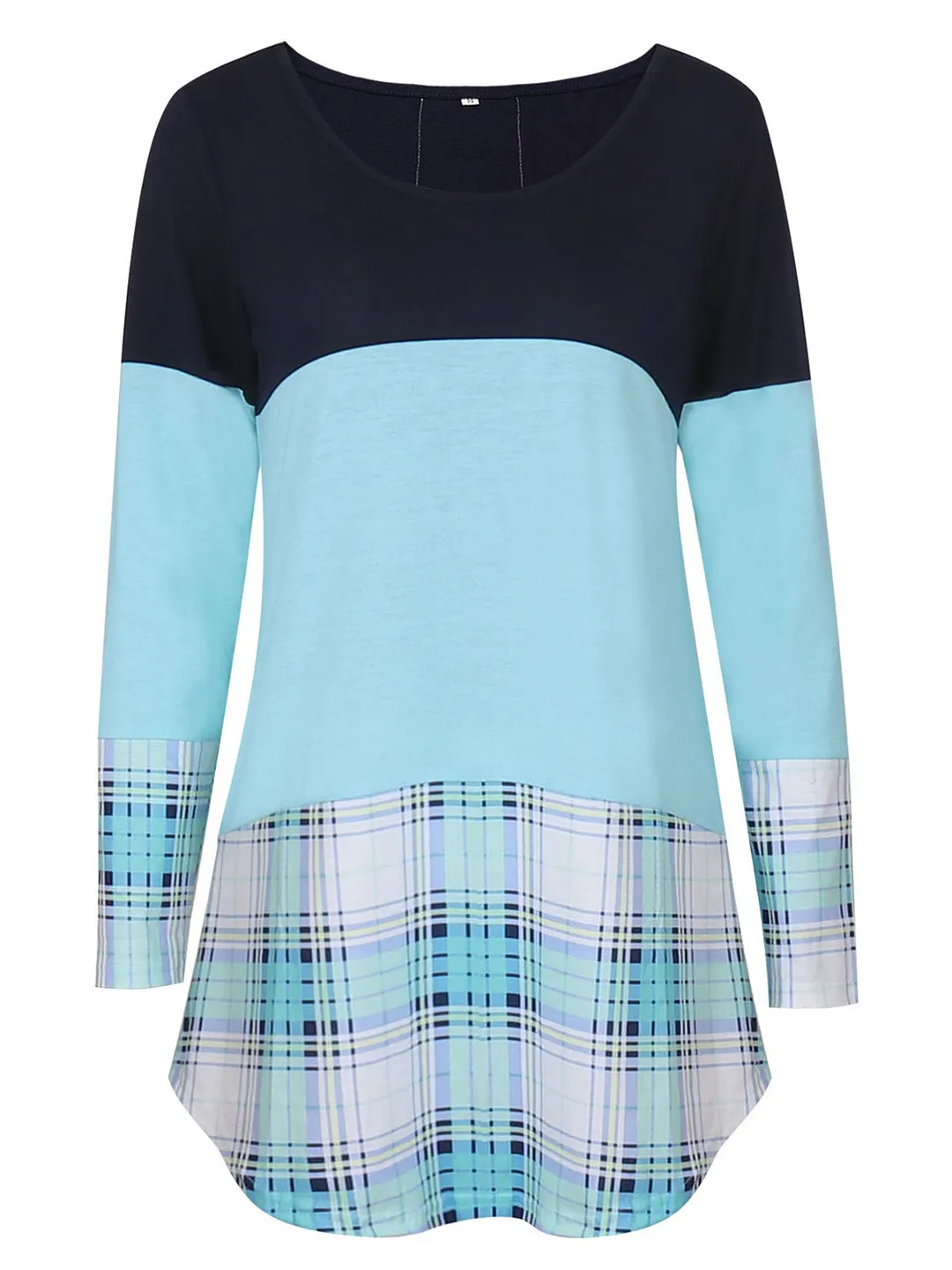 Women's Scoop Neck Long Sleeve Plaid Tops