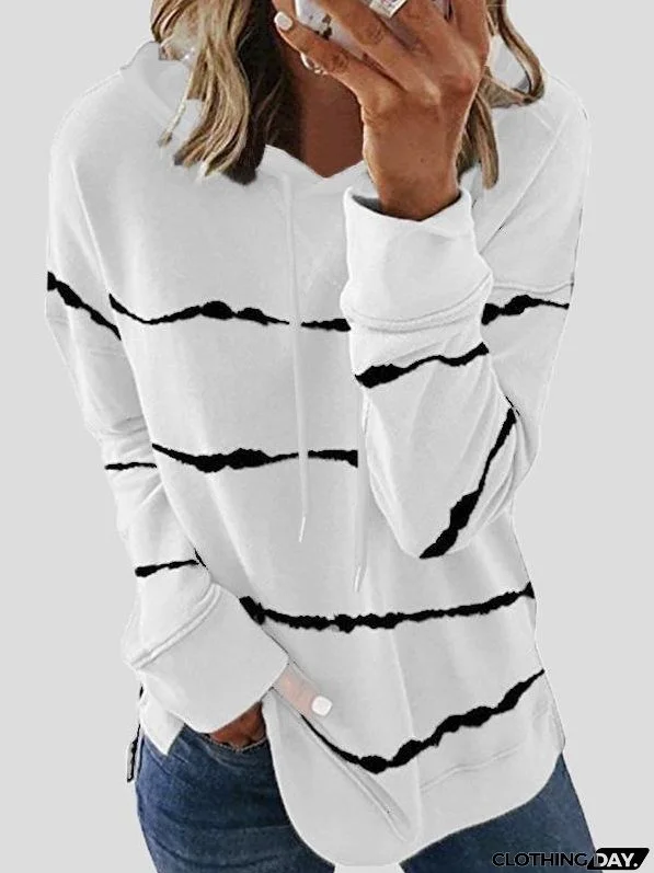 Women's Hoodies Loose Striped Split Long Sleeve Hoodie