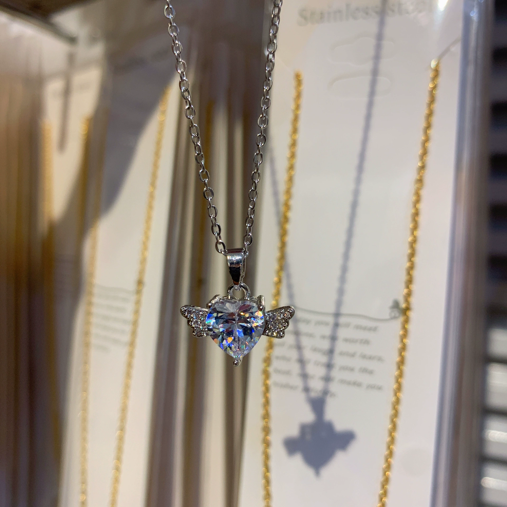 Love Zirconia Angel Wings Necklace