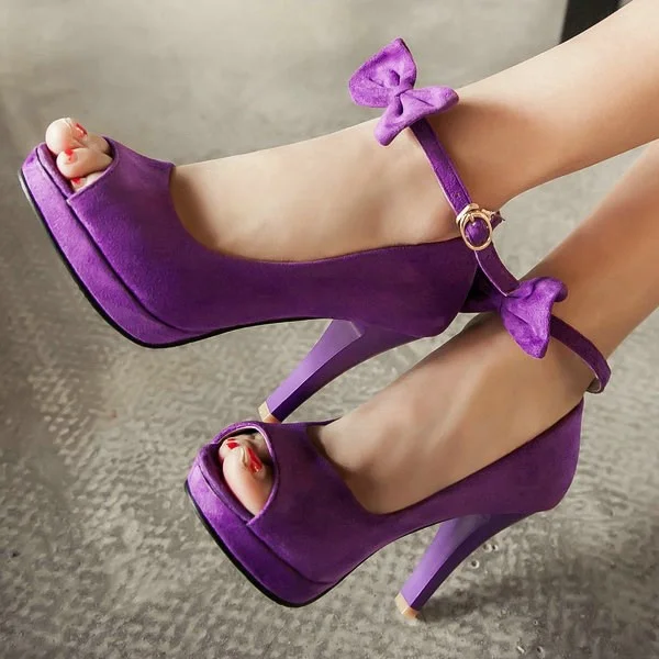 Purple Bow Peep-Toe Platform Ankle Strap Sandals Vdcoo