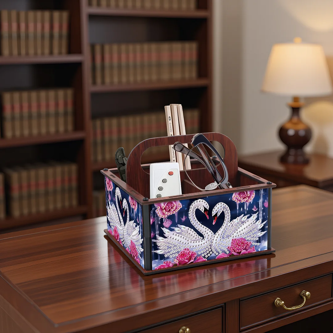 DIY Rose Swan Wooden Diamond Painting Handheld Storage Box Kit Tabletop Decor