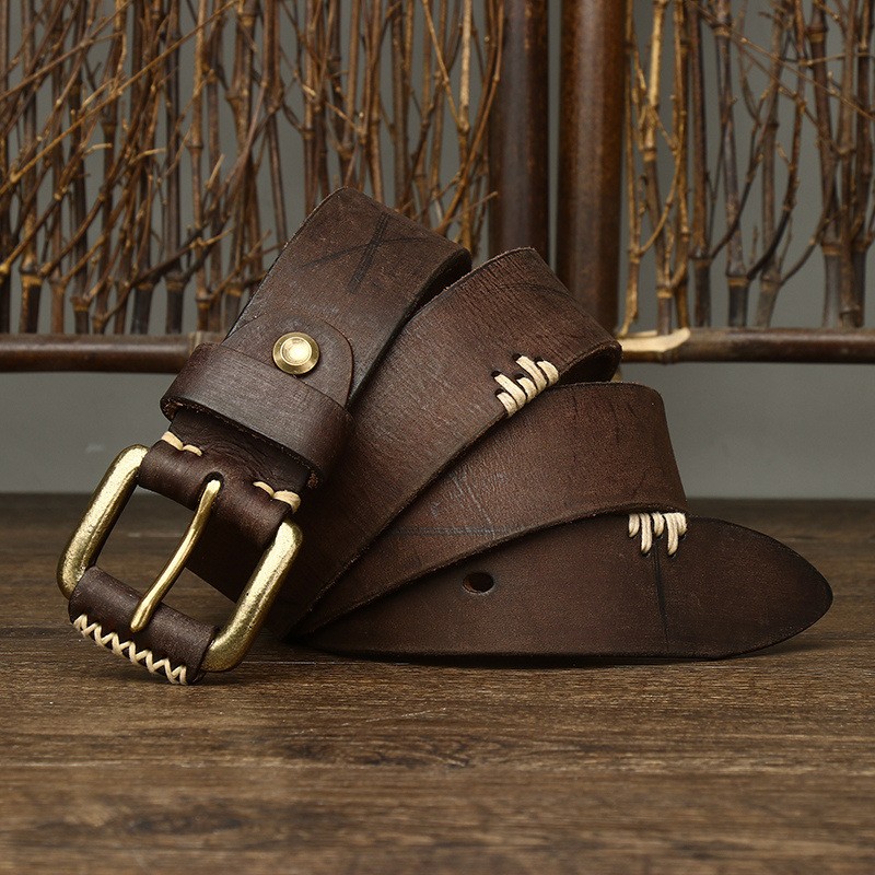 2024 New Handmade Vintage Top Layer Cowhide Needle Buckle Side Seam Belt DANRRIO.COM DANRRIO